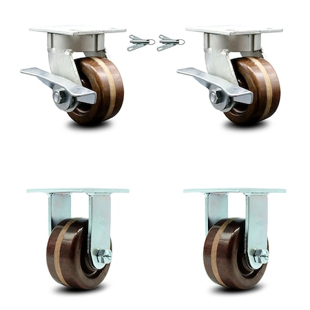 Service Caster 4 Inch Kingpinless High Temp Phenolic Caster Brakes/Swivel Locks 2 Rigid, 2PK SCC-KP30S420-PHRHT-SLB-BSL-2-R-2